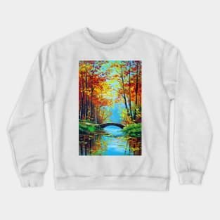 Bridge in an autumn pond Crewneck Sweatshirt